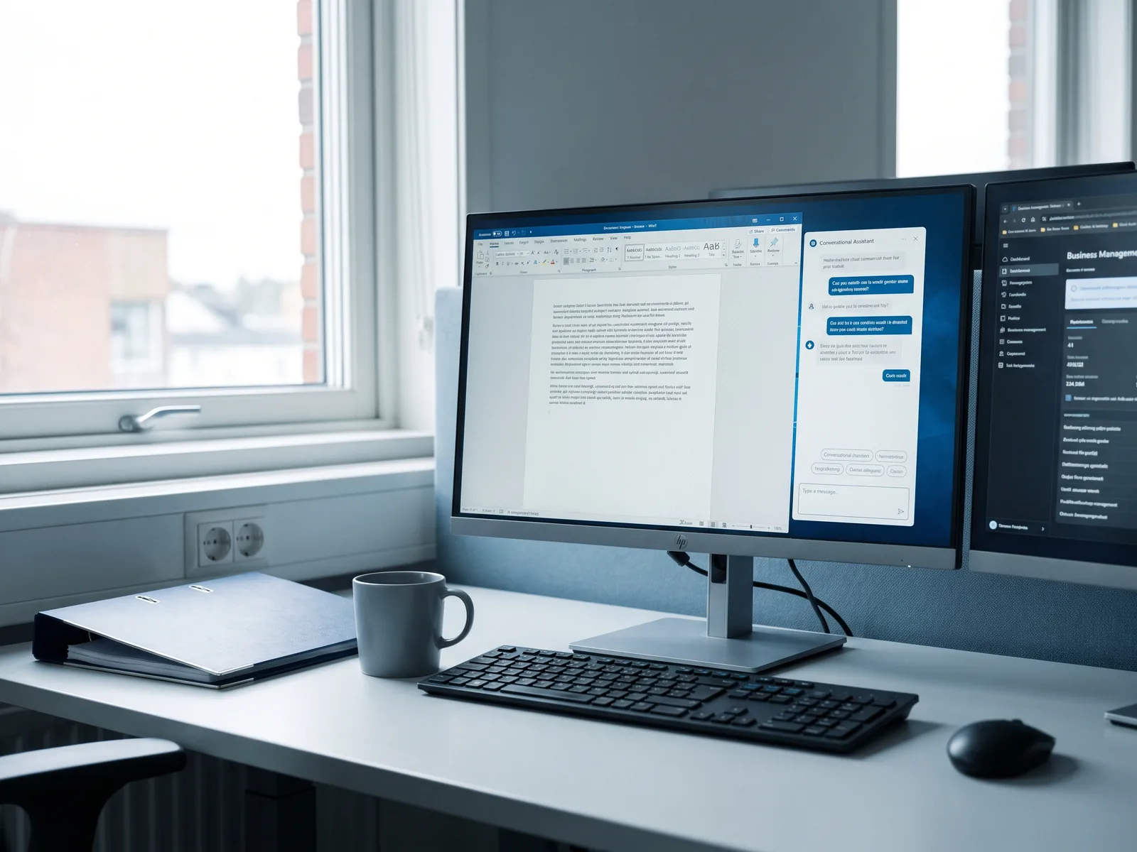 Postazione di un ufficio pubblico con funzioni di assistenza automatica attive dentro i programmi di lavoro